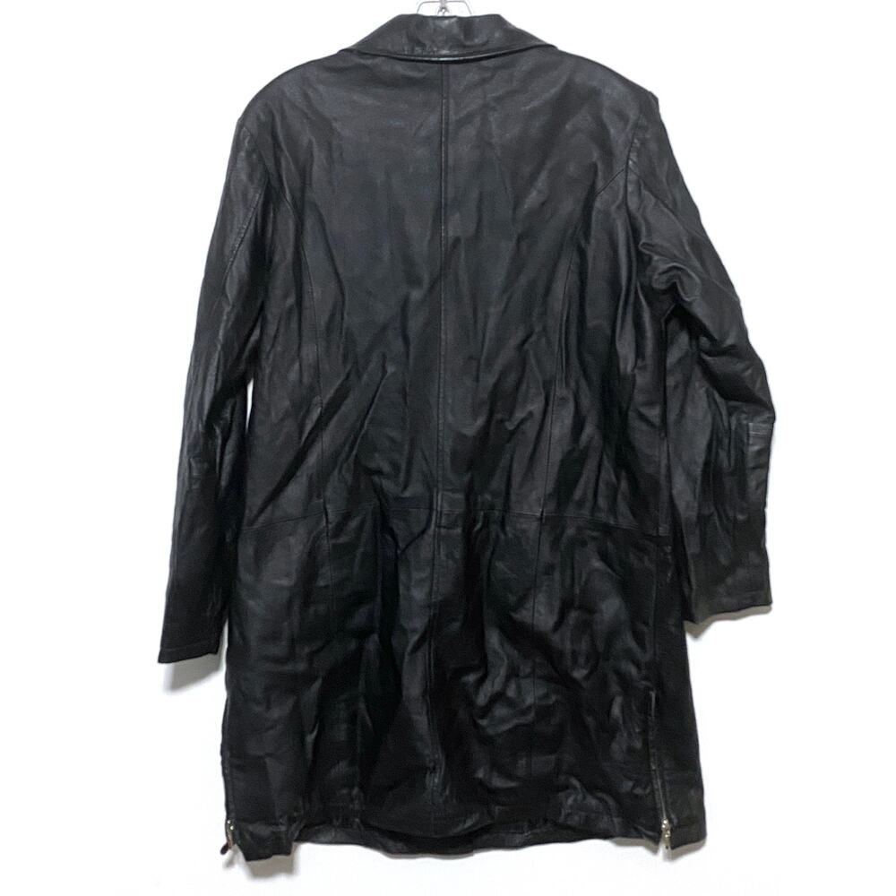 CAG Comint Vtg Leather Trench Coat Jacket Womens M Full Zip Black Cyberpunk Goth - Picture 2 of 11